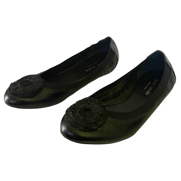 Kate Spade Black Leather Slip On Ballet Flats Size 6.5 - Picture 1 of 8